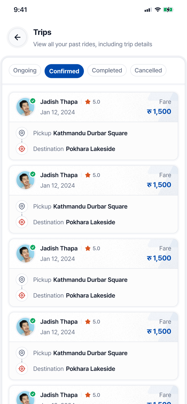 Rider App - Confirmed Trips